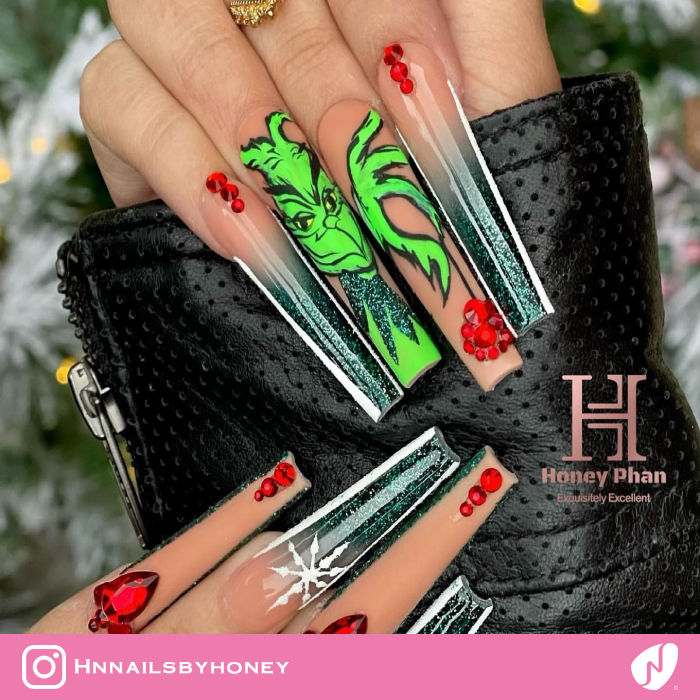 Extra Long Mr. Grinch Nail Art